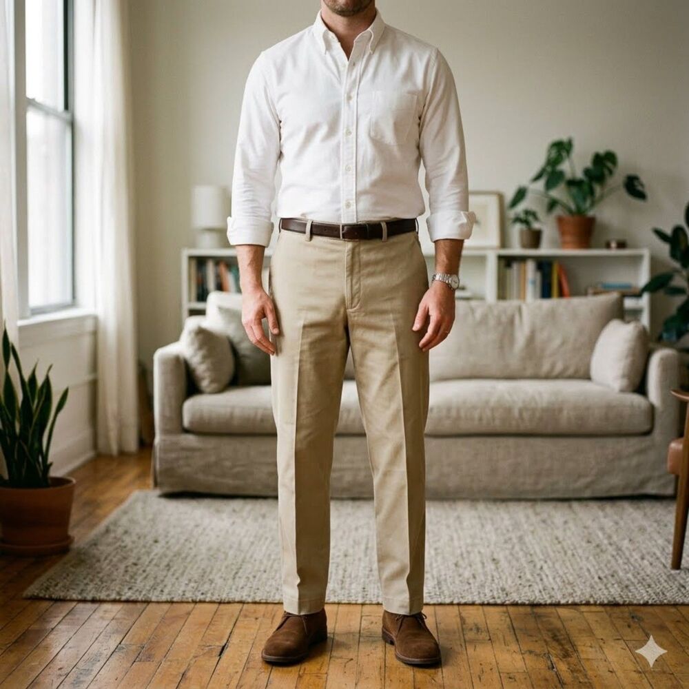 Brooks Brothers Advantage Chino Hudson Men's 35x31 Tan Flat Front Pants